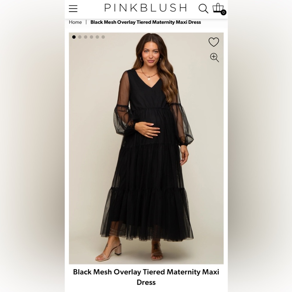PinkBlush Black Mesh Overlay Tiered Maternity Maxi Dress Women’s Small